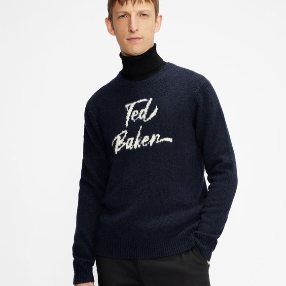 NWT Ted Baker Men's Signature Crew Neck Sweater Navy Blue GOWAN